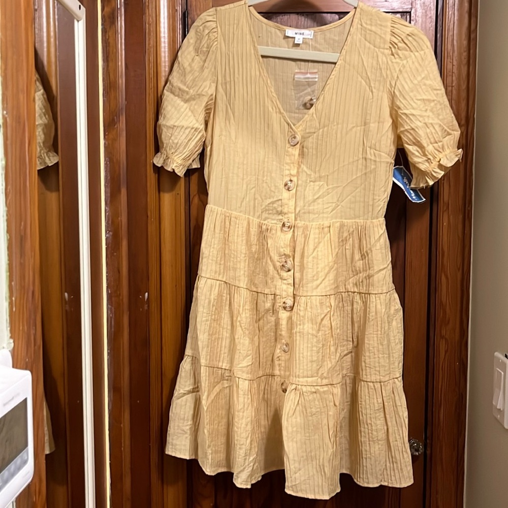 Yellow short sleeve tiered dress
